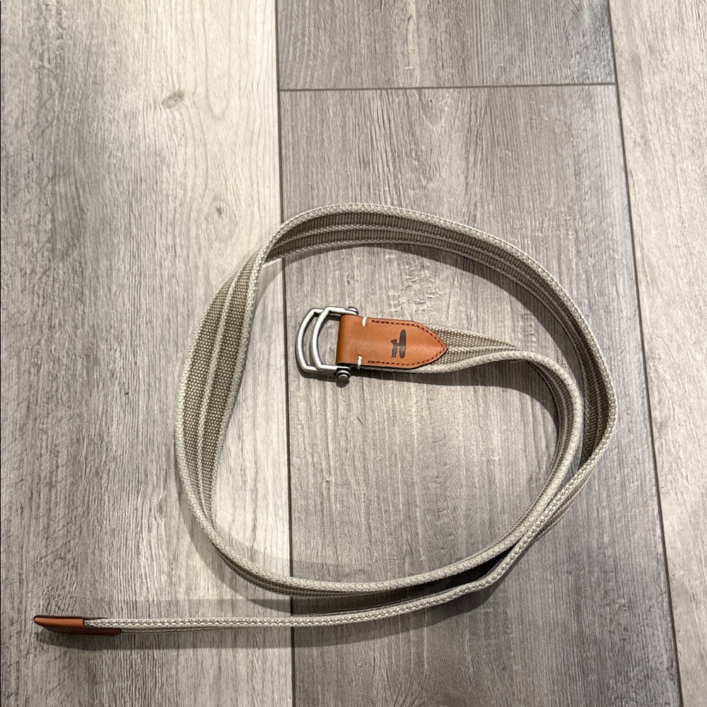 johnnie-O Light Gray Canvas Belt with Brown Leather